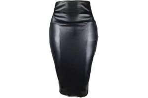 Minetom Donna Vita Alta Bodycon Gonna Aderente Tinta Unita Zipper Ginocchia Gonna Ufficio Gonna in Pelle Sintetica con Orlo A Fessura