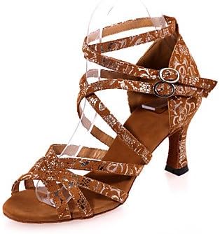 Fashion soft bottom leather cross strap metal buckleNon Customizable Women's Dance Shoes Flocking Flocking Latin Sandals Flared Heel Practice / Indoor / Performance Black / Brown / GoldUS8.5 / EU39 / UK6.5 / CN40