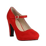  Damen Schuhe Plateau Pumps Lack Spangenpumps High Heels Blockabsatz 157225 Rot Brito 40 Flandell