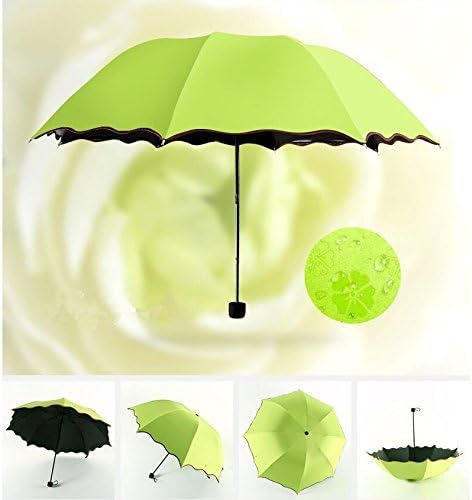 Rain and Sun Compact Folding Travel Umbrella for Windproof, Rainproof &amp; UV Protection Telescopic Lightweight Compact Ladies Candy Color Travel Folding Umbrella (Green)