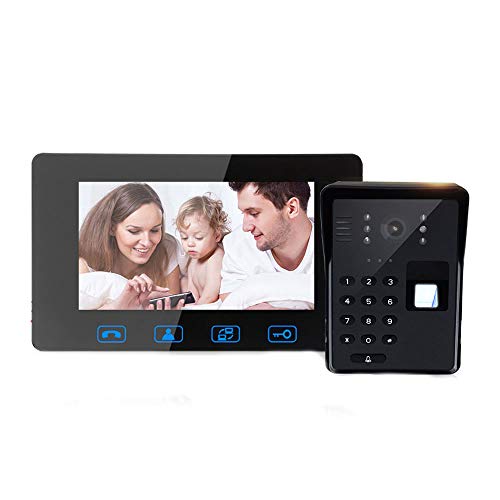 Preisvergleich Produktbild QZH Drahtgebundenes Intercom-Türklingelzugriffskontrolls... 7-Zoll-Video-Türklingel, Bewegungserkennung für Nachtsicht, Fingerabdruck- / Kennwort-Entsperrung für Zuhause
