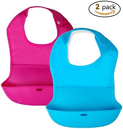 Bacteria Resistant Soft Silicone Baby Bibs and Convenient bib Bacteria &amp; Stain Resistant Soft Waterproof Wipe Clean Fast Drying (Blue+Pink)