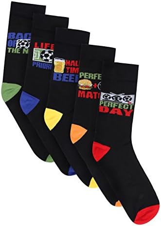 BadRhino Men's Big And Tall Black 5 Pack Novelty Football Socks