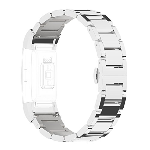 Für Fitbit Charge 2 Armband Rosa Schleife® Smart Watch Band Edelstahl Keramik armbänder Wrist Strap Uhrenarmband mit Schmetterlings Metallschließe und Schnalle Ersatzarmband Replacement Wristband für Fitbit Charge 2 Smart Fitness Watch Zur Herzfrequenz und Fitnessaufzeichnung