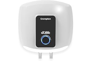 Crompton Solarium Qube 25-L 5 Star Rated Storage Water Heater (Geyser) with Free Installation and Connection Pipes (White and Black), Wall Mounting