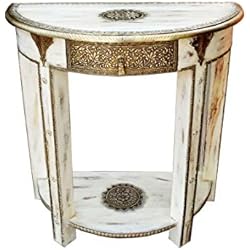 Marrakesch Orient & Mediterran Interior Consola Oriental Kalinda Estrecha, Color Blanco y Dorado, Estilo Oriental, Estilo Oriental, de Madera Maciza, decoración asiática de Muebles de la India