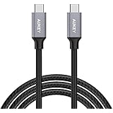 AUKEY USB C Kabel auf USB C 1M Aluminum Geh&auml;use Nylon umgeflochtenes Ladekabel und Datenlabel f&uuml;r Type C Ger&auml;te inklusive dem neuen MacBook, Google Chromebook Pixel Nokia N1 Tablett und sonstige Typ C unterst&uuml;tzte Ger&auml;te. Grau