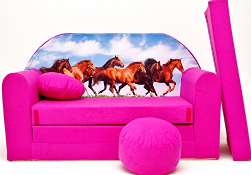 Pro Cosmo Canapé-lit H29 avec Pouf/Repose-Pieds/Oreiller - pour Enfant - en Tissu - Rose - 168 x 98 x 60 cm