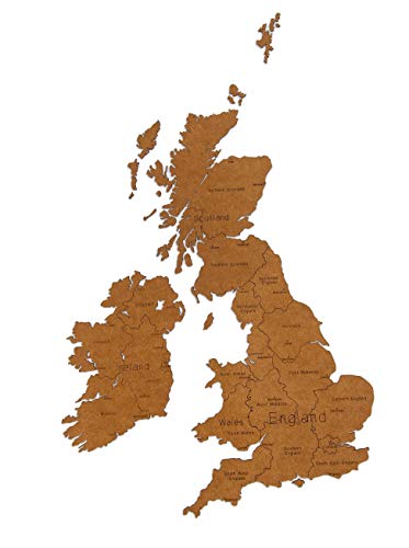 MiMi Innovations Lussuosa Decorazione da Parete in Legno con Mappa del Paese United Kingdom And Republic of Ireland 106x61 cm/41.7x24 Pollici | Marrone