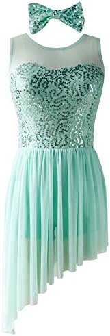 NewDance Women's Dancewear Costume Sequin Bodice Asymmetric Hem Lyrical Dance Dress with Headwear NT16049,Mint,MA