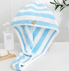 Khillayox Microfiber Womens Stripes Pattern Hair Towel Wrap 400 GSM , Absorbent Towel Hair-Drying Bathrobe Magic Hair Warp Towel Super Quick Hair Drying Cap Towel - (Set of 1_ SkyBlue)