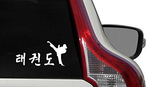 Preisvergleich Produktbild Taekwondo Silhouette Girl Korean Text Car Vinyl Sticker Decal Bumper Sticker for Auto Cars Trucks Windshield Custom Walls Windows Ipad MacBook Laptop Home and More (White)