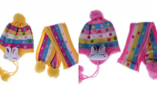 EOZY 2 Sets Baby Kids Winter Warm Knitted Earflap Cap Beanie Hat Scarf Stripe Dot Bunny 1-10 Years#1