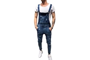 Onsoyours Salopette Uomo in Denim Casual Pantaloni Strappati Uomo in Tinta Unita Salopette Uomo Jeans Slim Fit con Bretelle Pantaloni Larghi da Lavoro