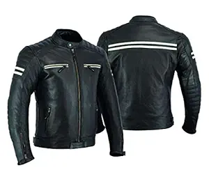 MOTORCYCLE LEATHER JACKET FOR MEN WITH ARMOR BIKERS RIDING PROTECTIVE ARMORED PERFORATED BLACK JACKET ARMOR MBJ-3027A (XL)
