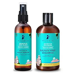 Pilgrim Basic Hair Care & Frizz Control Combo | Shiny Strong Hair | Seal Cuticles & Nourish | Fight Frizz & Dryness | Sulphate Free Shampoo 200ml, Argan Oil Hair Serum 100ml | Men & Women