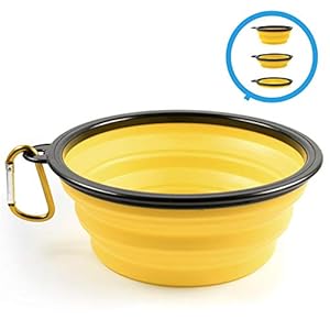 shibby Bol para Perros Plegable en Amarillo, Bol transportable para Perros y Gatos con mosquetón – 1000ml