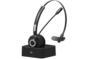 Tanouve Cuffia Bluetooth con Microfono V5.0, Auricolare Bluetooth v5.0 Auricolare da Gioco Wireless con Microfono a Cancellazione di Rumore, Doppia Connessione con Comfort per Call Center/Ufficio
