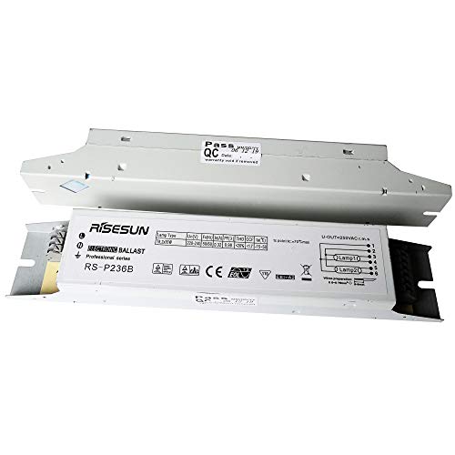 RISESUN RS-P236B T8 2X36W Balastro Electrónico Lámpara UV Balastros para 2 Lámparas 220V Blanco, 2-Pack