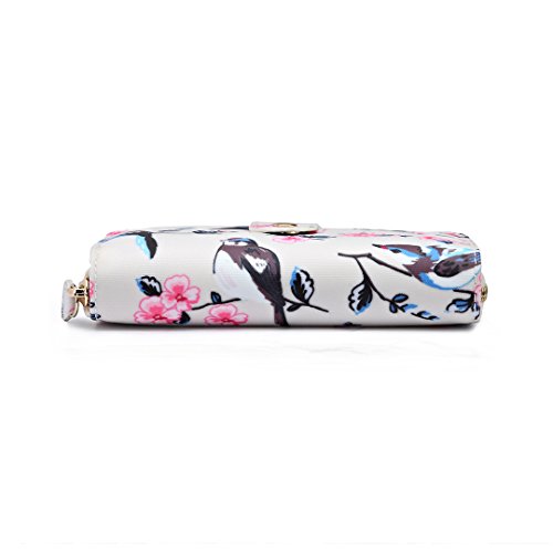 Miss Lulu Women Grey Flower Bird Purse Oilcloth Short Wallet Clutch Hand Bag (1580-16J Beige)
