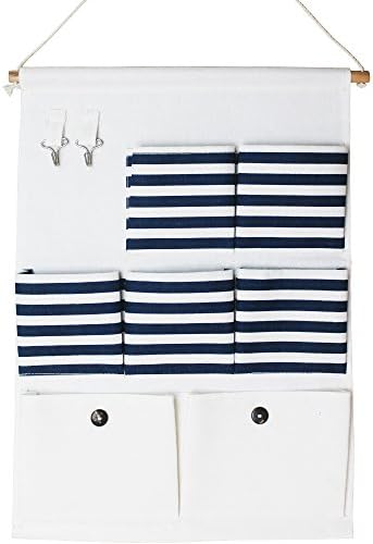 Linen Wall Door Closet Hanging Organizer Bag, 7 Pockets With 2 Hooks