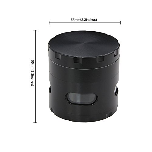 DCOU neue Design Premium Krautmühle mit Siebgrinder haltbare Zamak-Legierung Tabak Grinder Crusher Gewürz-Schleifer Ø55mm 4 Teile (Schwarz) - 2