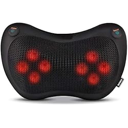 Almohada de Masaje para Cuello y Espalda Shiatsu Cojín Masajeador de PU con Función de Calor para Relajar las Contracturas y Dolores Musculares en Casa, Oficina - Negro