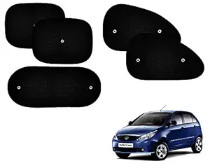 Universal Hub Car Window Sunshades with Vacuum Cups Black Set of 5 for Tata-Indica-Vista