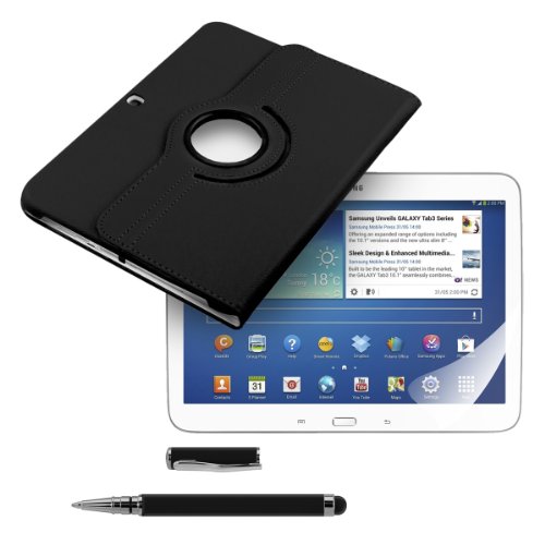 3in1 Set: kwmobile Hülle für Samsung Galaxy Tab 3 10.1 P5200 / P5210 / P5220 – 360° Standfunktion Case Tablet Schutzhülle Kunstleder – Smart Cover Tabletcase Schwarz + Folie, kristallklar + Stylus, schwarz - 5
