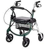 Lightweight Aluminum Roller Walker, 4 Height-Adjustable Folding Mobile Assists with Padded Seat and Seat Basket Support