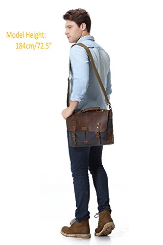 Vaschy Leder Umhängetasche Beiläufiger Echtes Unisex Messenger bag Laptop Schulterbeutel Rucksack mit abnehmbarem Bügel - 7