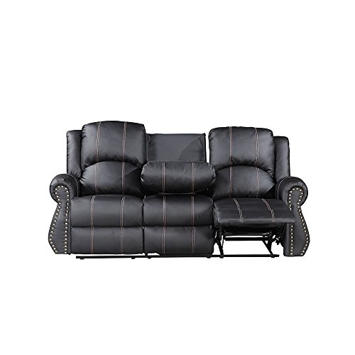 UEnjoy Sofas 3+2+1 seater Leather Recliner Sofa Suite Black Gold Thread (3 seater,Black)