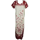 Indiatrendzs Women's Nighty Cotton Printed Red White Nightwear Nightgown (Chest 50)