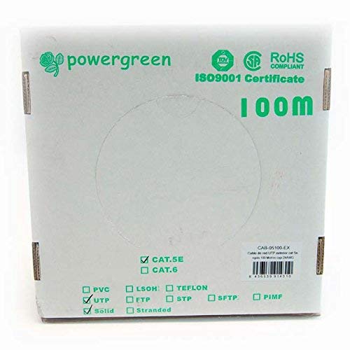 Powergreen - Bobina de cable cat 5e utp 100 metros exterior rigido caja 24awg