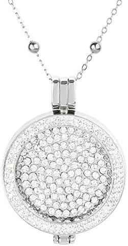 Cubic Zirconia Locket and Pendant With Beaded Necklace Set - Gold, Silver and Rose Gold Necklace (silver-locket-amber-coin-beaded-chain)