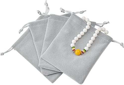 SFGHOUSE 4pcs Grey Velvet Pouches Bags with Drawstring for Jewelry Gift Packaging Storage Bag 16 * 12CM