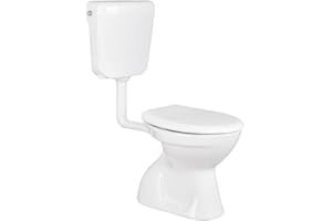 Belvit Stand WC - Keramik-Toilette mit Bodenabgang senkrecht, Tiefspüler mit Spülkasten und WC-Deckel, weiß