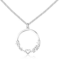 Individuelle Herz Namenskette Damen Mädchen 925 Sterling Silber mit zwei Wunschname, Ring- und Herz-anhänger