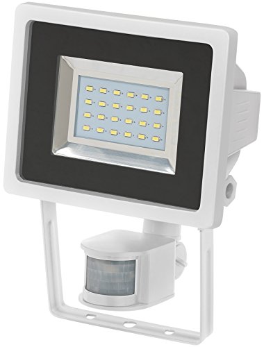 Brennenstuhl SMD-LED-Leuchte / LED Strahler mit Bewegungsmelder (Außenstrahler zur Wandmontage IP44, LED Fluter mit 24 hellen SMD-LEDs) Farbe: weiß