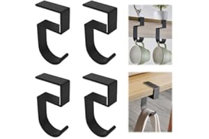 KYSUN 4PCS Crochet de Bureau en Aluminium pour Casque de Bureau/Sac à Dos/Fournit un Endroit Pratique pour Accrocher un Casque ou un Sac (pour 2 cm d'épaisseur) (Noir)