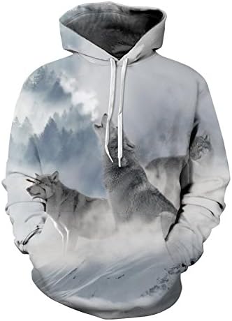YYHSO 3D Printed Lovers Hooded Hoodies (Wolf in the Snow)