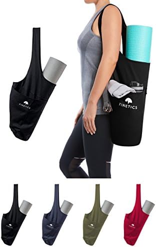 Yoga Mat Bag | New Version 2018 by finetics | Casual Yoga Mat Sling Carrier w/ Large Side Pocket &amp; Hidden Zipper Pocket for Mobiles, Keys and Valuables | Fits Most Size Mats