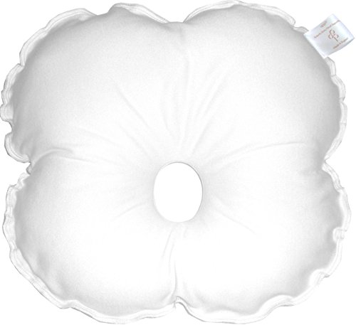 Anti-Pressure Baby Head Support Pillow MADE IN ENGLAND. Recommended by Paediatricians to prevent flathead (positional plagiocephaly). Breathable pillow with 100% Cotton Cover (White). The central cavity provides a non pressure soft all round positioning surface allowing for natural cranial reshaping. Can be used anywhere.