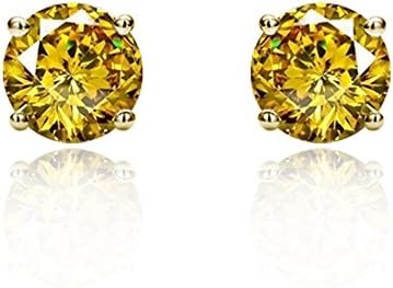 Little Treasures 14 ctSolid Yellow Gold Round 6mm CZ Birthstone Stud Screw Back Earrings For Children &amp; Women (November, Yellow Topaz)