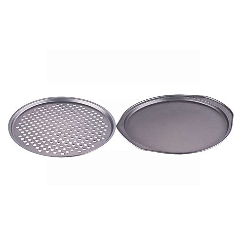 2er-Set Pizza-Backblech Pizzablech (Pizzapfanne 2-teilig, Carbon-Stahl, 33 cm Pizzaform grau antihaft-beschichtet)