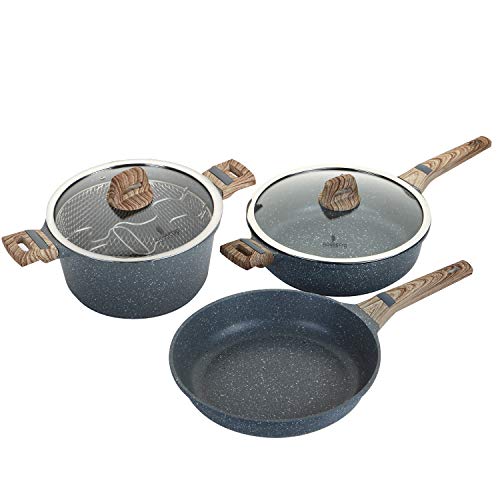 ROSSETTO Set de Friteuse 24cm+ poêle 28cm + Sauteuse 28cm, Revêtement Anti-adhérent, Font Aluminium, Tous Feux Dont Induction