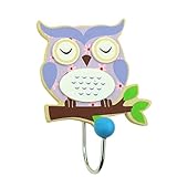 Eulen 6er Set Wandhaken Kinder aus holz bunte Kleiderhaken Garderobenhaken - 4