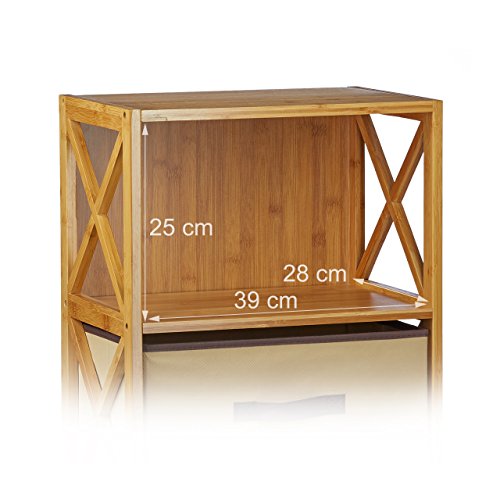 Relaxdays Regal Bambus mit Korb, 3 Ablagen, Holz Standregal, Badregal, Faltbox, HxBxT: 80 x 42 x 29 cm, natur braun - 4