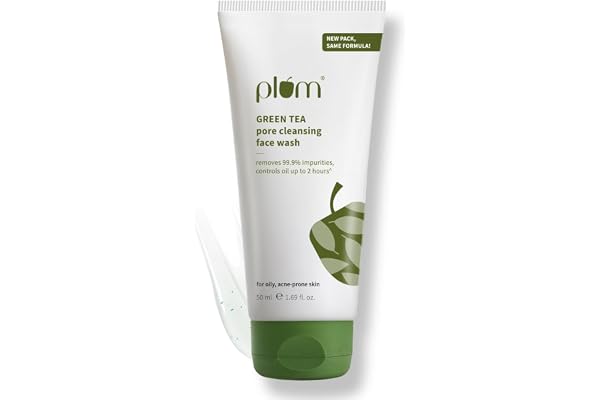 Plum Green Tea Pore Cleansing Face Wash for Oily, Acne Prone, Dry & Combination Skin with Glycolic Acid Fight Pimples & Control Excess Oil Gentle Exfoliating & Non-Drying Women & Men 50ml
