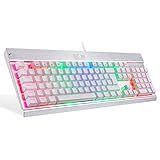 SOLIDE ALUMINIUM ABS KONSTRUKTION; Das Gehäuse der PC Gaming Tastatur besteht aus hochwertigem Aluminium und ABS mit mechanischen Tasten, plattenmontieren Schaltern die harten industriellen Büro- Spielanforderungen standhalten. Das Kompakte 105-Tasten mechanisches Tastaturdesign ist platzsparend ohne das Sie auf Leistung und Komfort verzichten müssen